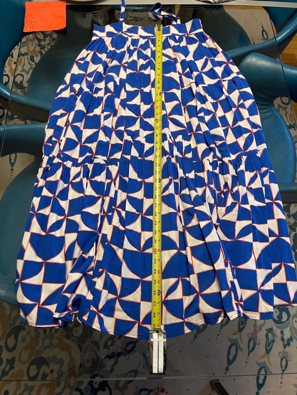 Women's Blue Geometric Tiered Maxi Dress - Picture 8 of 11